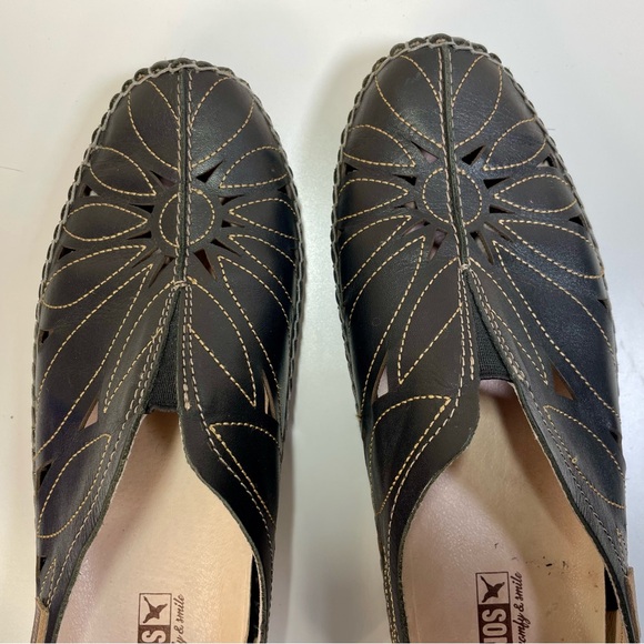 Pikolinos Jerez 578-7399 Loafers Black Leather Floral Cutout Boho Travel Sz 39EU - Picture 9 of 9